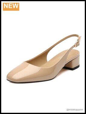WAYDERNS Women's Chunky Heel Slingback Pumps Square Toe 1.5 Inch Low Block Heels